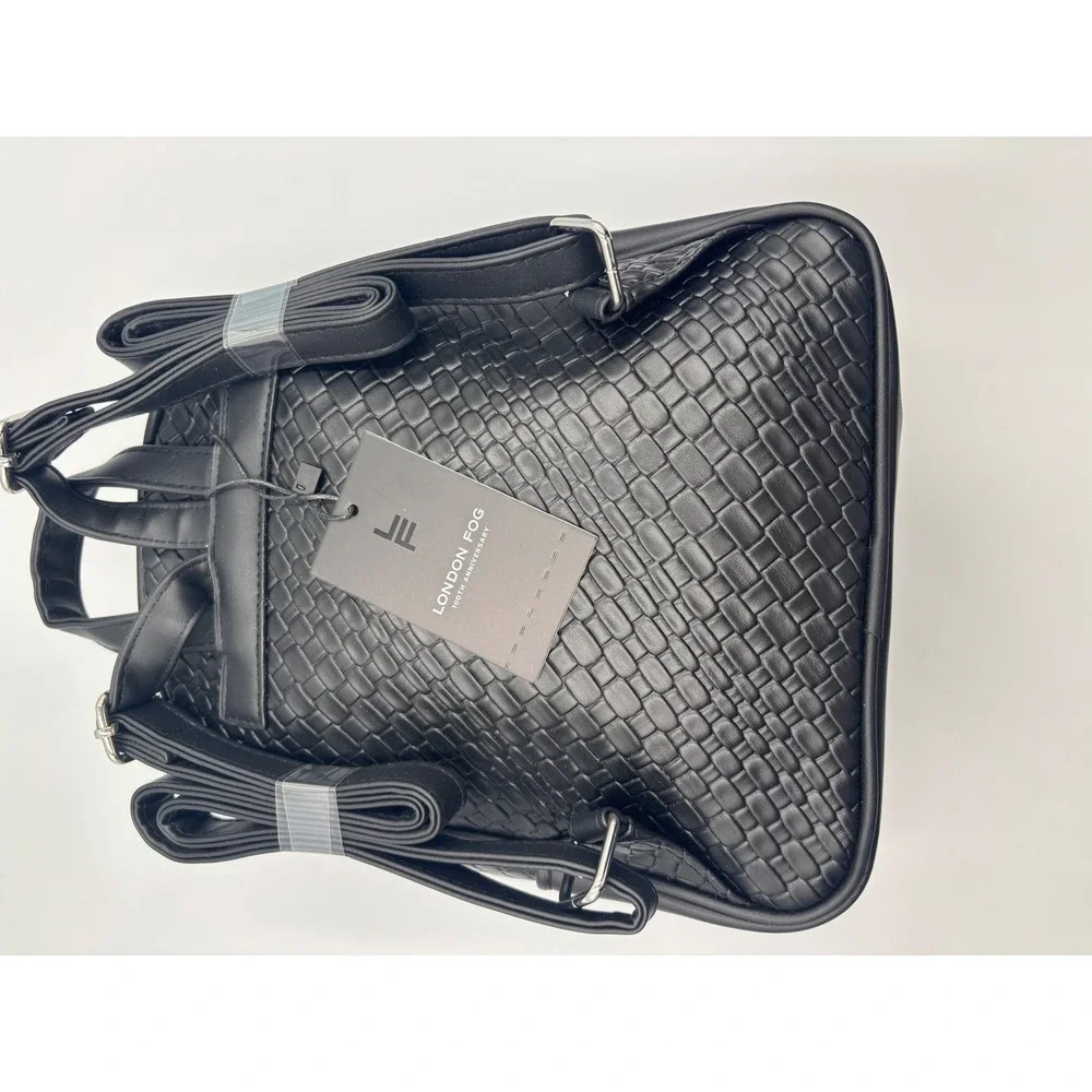 London Fog Bowery Medium Woven Backpack Black LFH24755-BLAK New